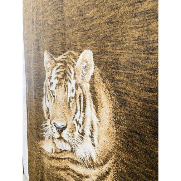 Vintage Plush Blanket Tiger Lion Face Brown Tan Reversible RARE Biederlack Style - Picture 5 of 16
